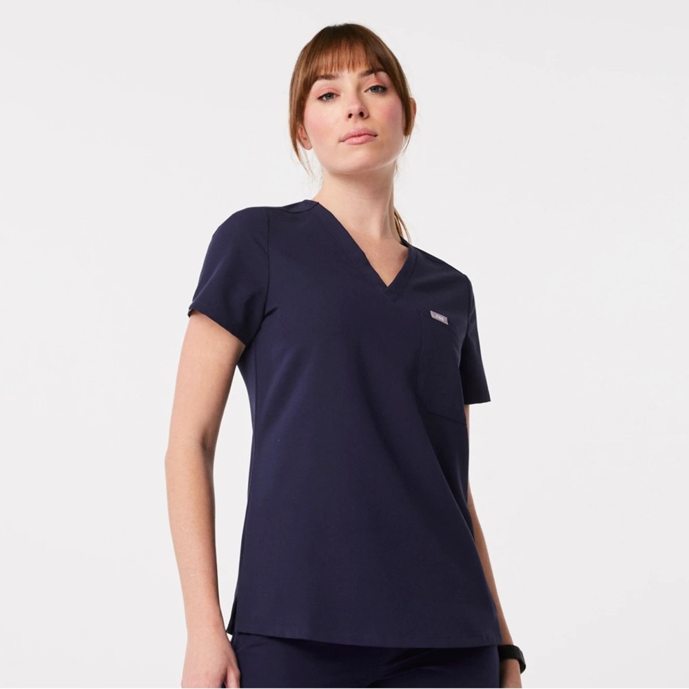Figs Dark Blue V-Neck Short Sleeve Top